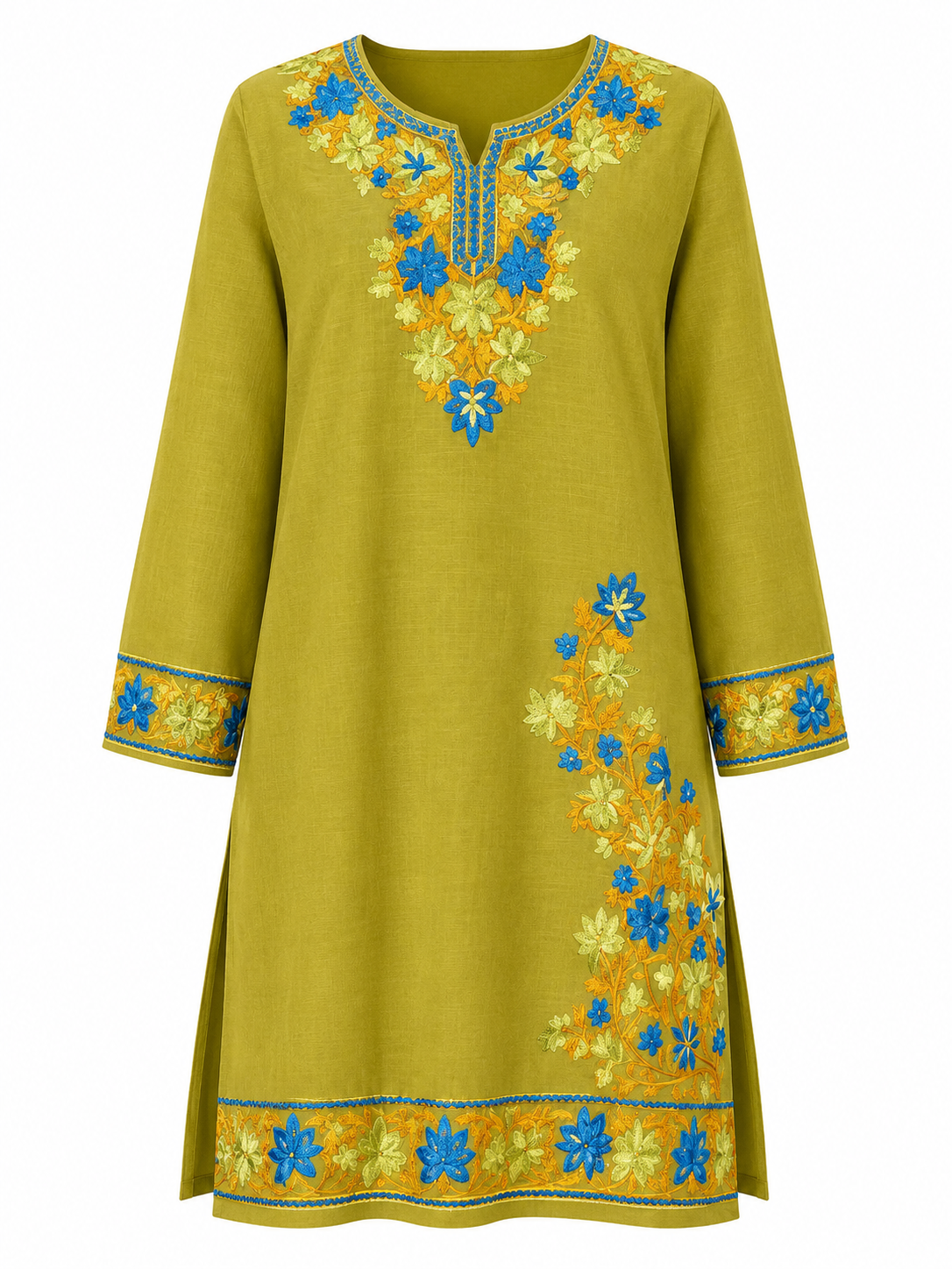 Kashmir Aari cotton Co-Ord Set | Light Moss Green